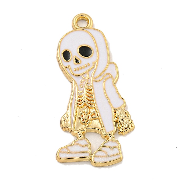 

PandaHall Halloween Alloy Enamel Pendants, Golden, Skeleton Charm, White, 32x15x1.5mm, Hole: 1.9mm Alloy+Enamel Skeleton White