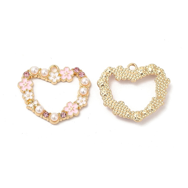 

PandaHall Alloy Enamel Pendants, with ABS Beads and Rhinestone, Cadmium Free & Nickel Free & Lead Free, Golden, Heart with Flower Charm..., Pink