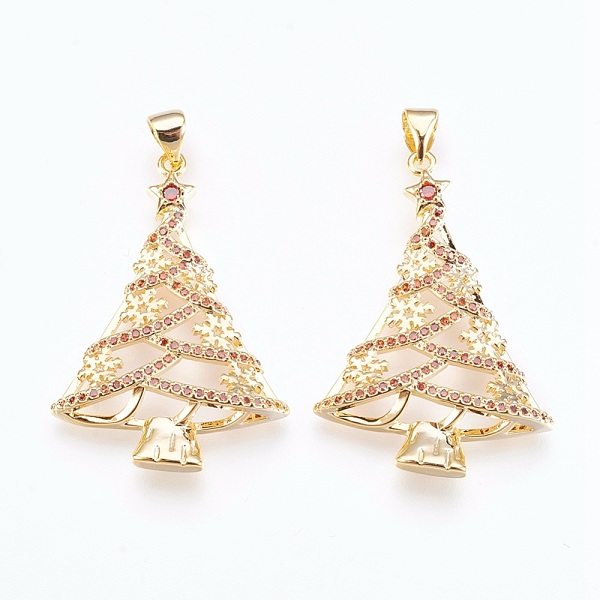 

PandaHall Brass Micro Pave Cubic Zirconia Pendants, Lead Free & Cadmium Free, Christmas Tree, Orange Red, Golden, 35x24x4mm, Hole: 3.5x5mm...