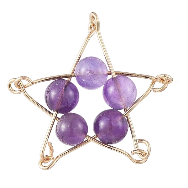 

PandaHall Natural Amethyst Pendants, with Golden Plated Iron Eye Pin, Star, 29x29x6.5mm, Hole: 1mm Amethyst Star
