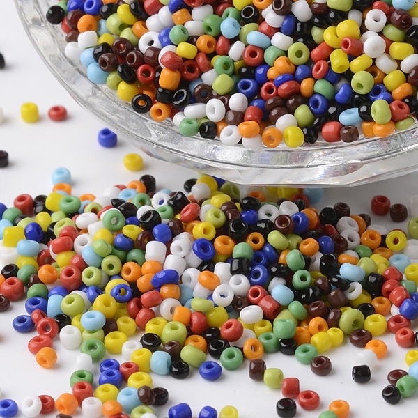 

PandaHall 12/0 Opaque Colours Round Glass Seed Beads, Mixed Color, 2~3x1.5~2mm, Hole: 0.8~1mm, about 37500pcs/pound Glass Multicolor