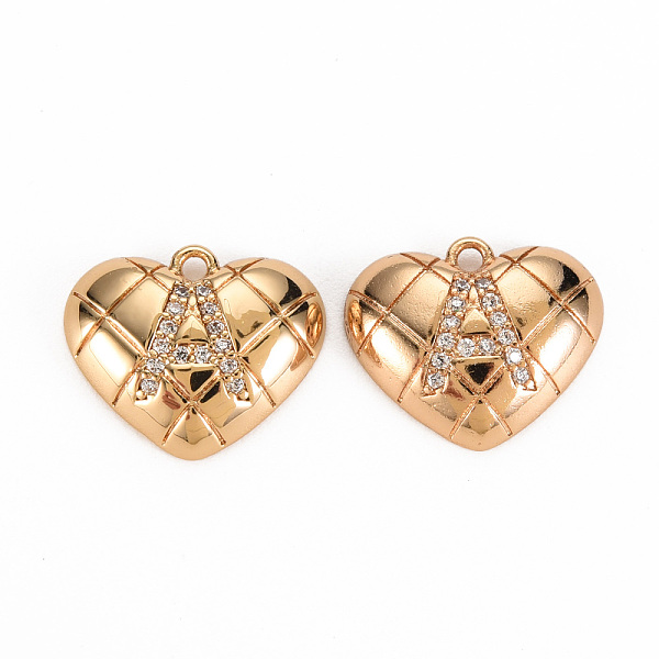 

PandaHall Brass Micro Pave Clear Cubic Zirconia Pendants, Nickel Free, Real 18K Gold Plated, Heart with Word, Letter.A, 12x15x3.5mm, Hole...