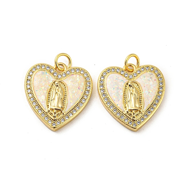 

PandaHall Brass Micro Pave Cubic Zirconia with Synthetic Opal Pendants, with Jump Ring, Real 18K Gold Plated, Heart, Heart, 19x18x3mm...