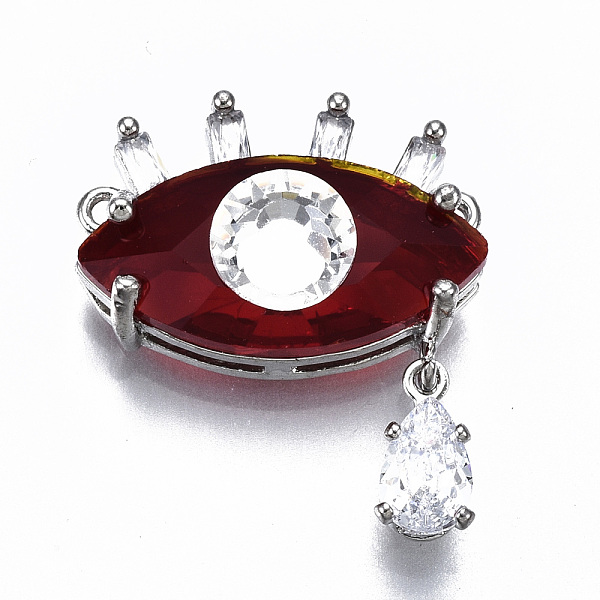 

PandaHall Glass Pendants Links, with Platinum Tone Brass Findings, Eye with Teardrop, Red, 20.5x18x8mm, Hole: 1mm Brass+Glass Eye Red