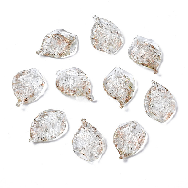 

PandaHall Handmade Lampwork Pendant, with Glitter Powder, Leaf, Clear, 22~23x14~15x5mm, Hole: 1~1.5mm Lampwork Leaf Clear