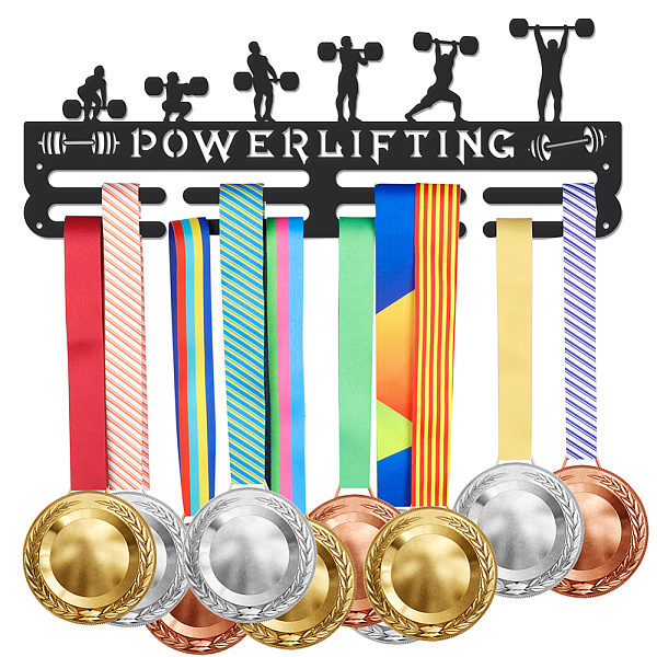 

PandaHall Sports Theme Iron Medal Hanger Holder Display Wall Rack, with Screws, Powerlifting Pattern, 150x400mm Iron Sports