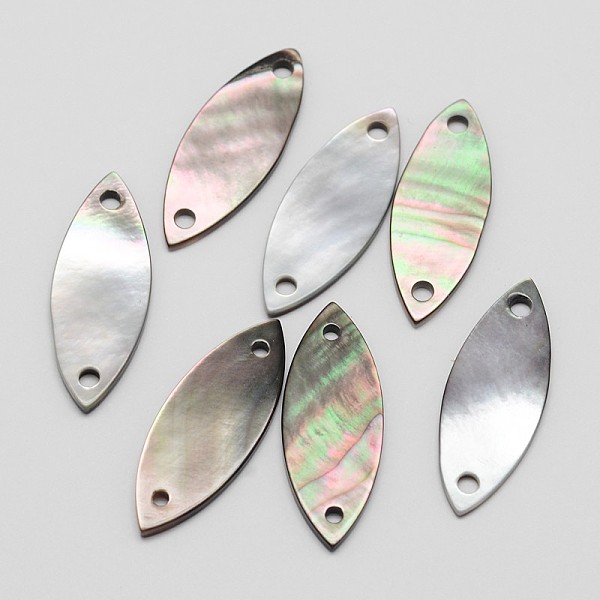 

PandaHall Horse Eye Black Lip Shell Links connectors, Dark Gray, 27x10x1mm, Hole: 1mm Shell Horse Eye Gray