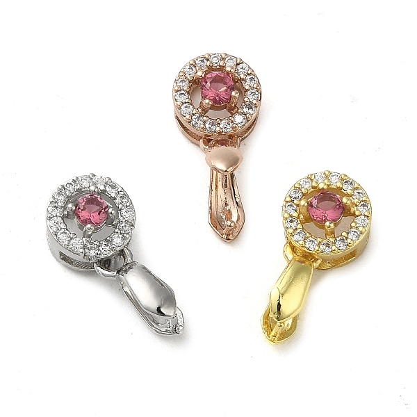 

PandaHall Rack Plating Brass Micro Pave Cubic Zirconia Ice Pick Pinch Bails, Long-Lasting Plated, Lead Free & Cadmium Free, Round, Pink...