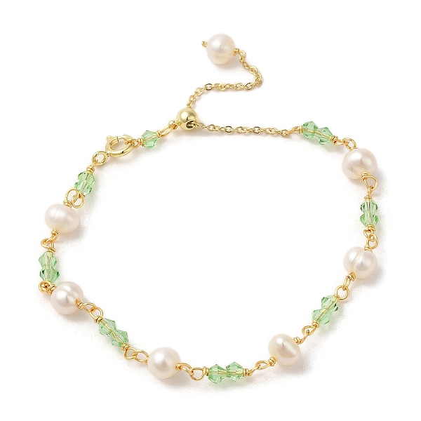 

PandaHall Glalss & Natural Pearl Beaded Bracelets, with Brass Chains, Real 14K Gold Plated, 6-5/8 inch(16.7cm) Pearl