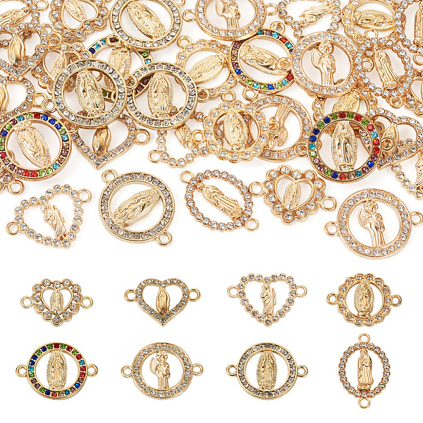 

PandaHall 32Pcs 8 Styles Alloy Pave Clear Cubic Zirconia Connector Charms, Religion Virgin Mary Links, Light Gold, Mixed Shapes...