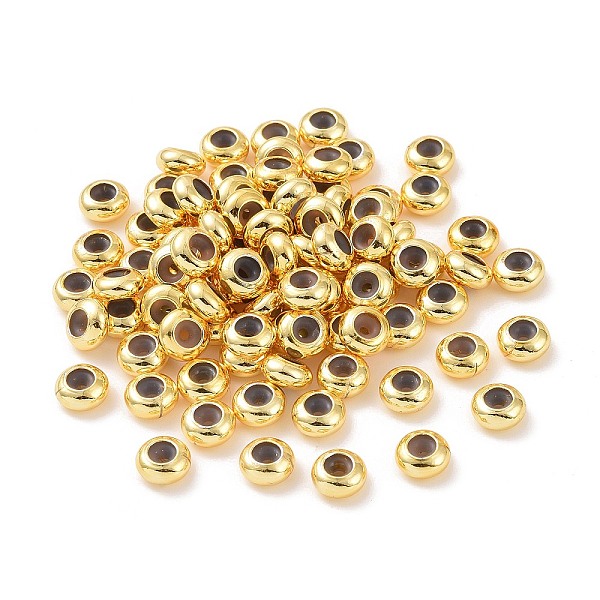 

PandaHall Brass Beads, with Rubber Inside, Slider Beads, Stopper Beads, Long-Lasting Plated, Flat Round, Golden, 8x4mm, Hole: 1.4mm Brass...