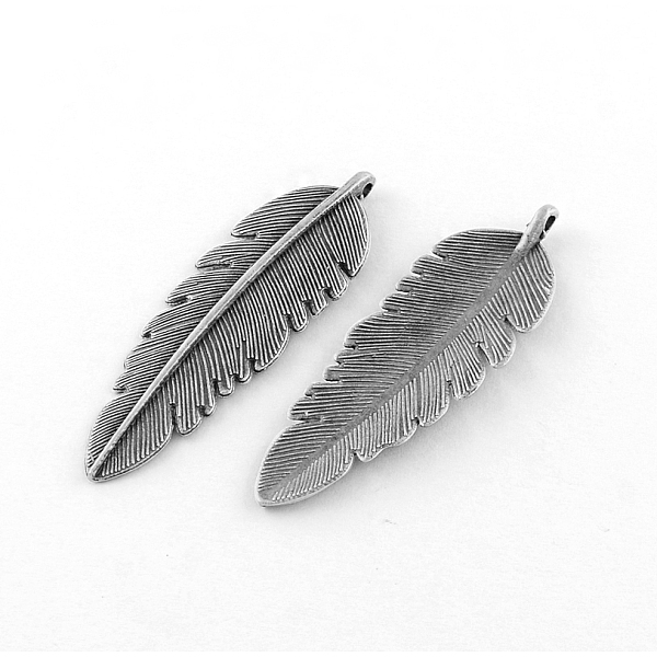 

PandaHall Tibetan Style Alloy Big Pendants, Leaf, Cadmium Free & Lead Free, Antique Silver, 56x18x2.5mm, Hole: 2mm, about 258pcs/1000g Alloy...