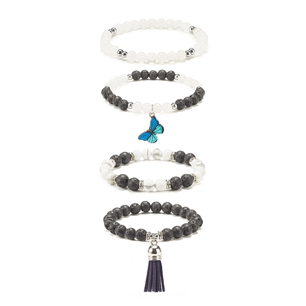 

PandaHall 4Pcs 4 Style Natural & Synthetic Mixed Gemstone Beaded Stretch Bracelets Set, Alloy Butterfly & Tassel Charm Bracelets for Women...