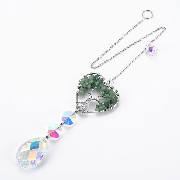 

PandaHall Natural Green Aventurine Big Pendants, with Platinum Brass Chain Extender and Findings, Plating Glass Teardrop & Flower, Clear AB..., White