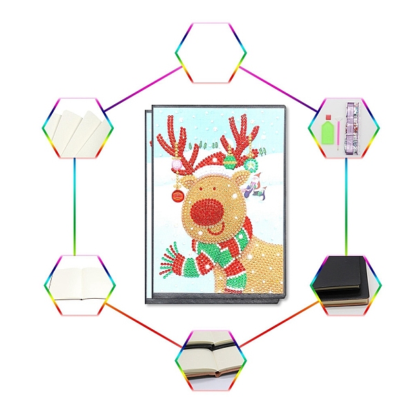 

PandaHall DIY Christmas Theme Diamond Painting Notebook Kits, including PU Leather Book, Resin Rhinestones, Pen, Tray Plate and Glue Clay...