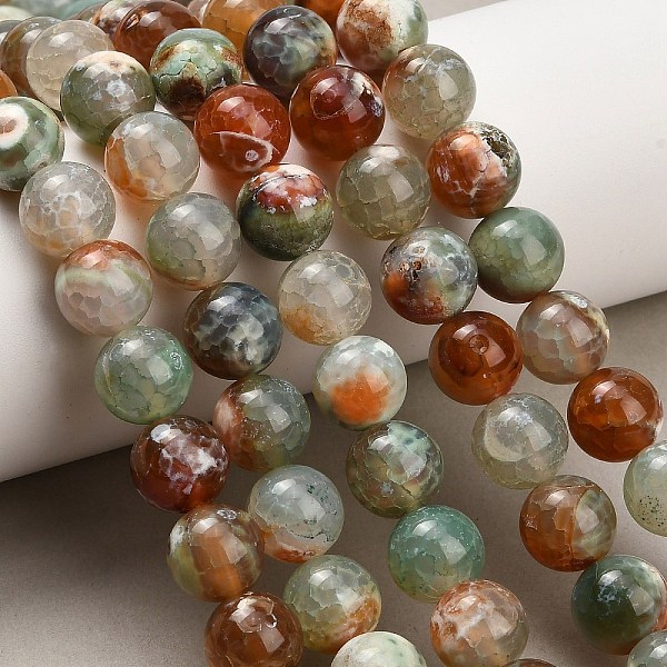 Brins de perles d'agate craquelée au feu naturel (teintes et chauffées)