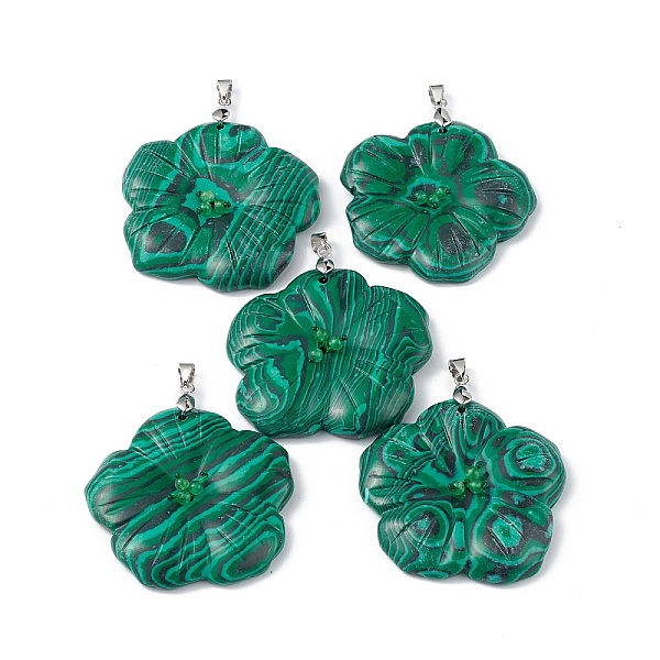 

PandaHall Natural Malachite Big Pendants, Peach Blossom Charms, with Platinum Plated Alloy Snap on Bails, 57x48x9mm, Hole: 6x4mm Malachite...