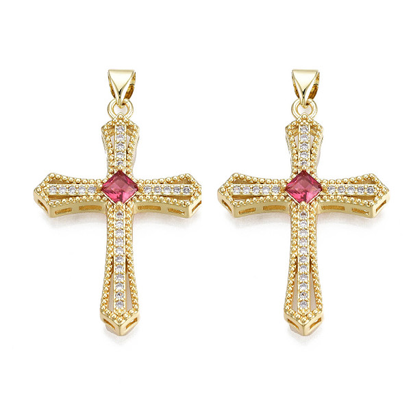 

PandaHall Brass Micro Pave Cubic Zirconia Pendants, with Brass Snap on Bails, Real 18K Gold Plated, Nickel Free, Cross, Camellia..., Pink