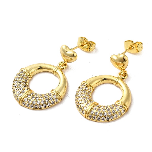 

PandaHall Ring Brass Micro Pave Clear Cubic Zirconia Stud Earrings for Women, Real 16K Gold Plated, 22.5x19.5mm Brass Ring