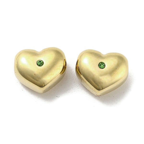 

PandaHall 304 Stainless Steel Beads, with Peridot Rhinestone, Heart, Real 14K Gold Plated, 8.5x10x6mm, Hole: 1.5mm 304 Stainless Steel Heart