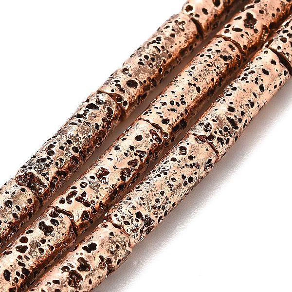 

PandaHall Electroplated Natural Lava Rock Beads Strands, Column, Copper Plated, 13x4mm, Hole: 1mm, about 29~30pcs/strand, 15.35~15.94 inch...