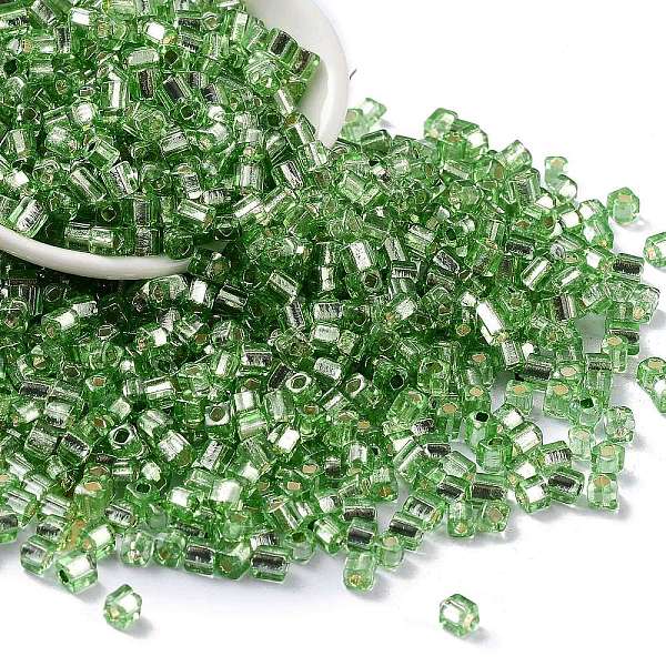 

PandaHall Glass Seed Beads, Silver Lined, Square, Light Green, 3~4x3x3mm, Hole: 1.2mm, about 6300pcs/pound Glass