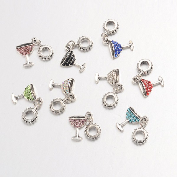 

PandaHall Large Hole Alloy Glass Rhinestone European Dangle Charms, Cocktail Glass, Antique Silver, Mixed Color, 28mm, Hole: 4.5mm..., Multicolor
