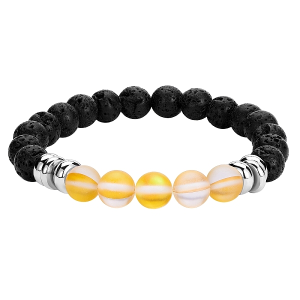 

PandaHall Synthetic Moonstone & Natural Lava Rock Round Beaded Stretch Bracelet, Essential Oil Gemstone Jewelry for Women, Yellow, Inner...