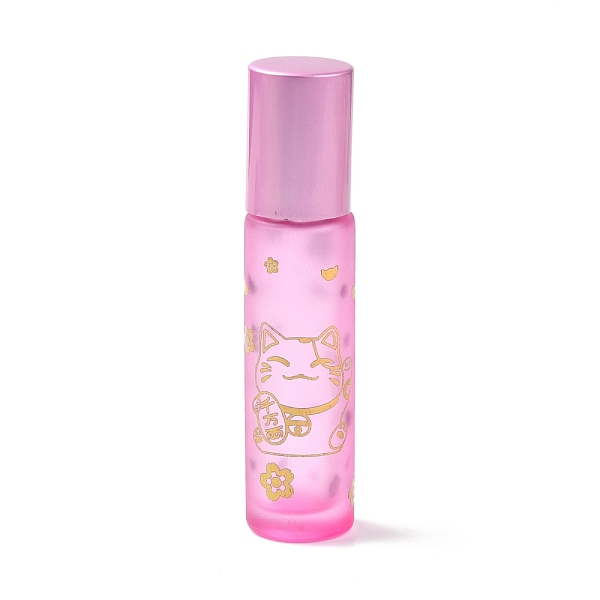

PandaHall Glass Essential Oil Roller Bottles, with Lid and Stainless Steel Roller Balls, Refillable Bottles, Column with Fortune Cat Pattern...