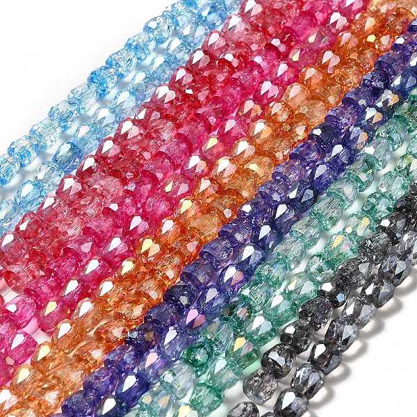 

PandaHall Electroplate Transparent Glass Beads Strand, AB Color Plated, Faceted, Bell, Mixed Color, 8x8mm, Hole: 1.2mm, about 60pcs/strand..., Multicolor