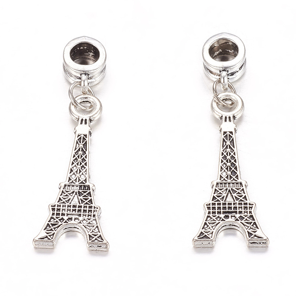 PandaHall Alloy European Dangle Beads, Eiffel Tower, Antique Silver, 42mm, Hole: 5mm Alloy Others