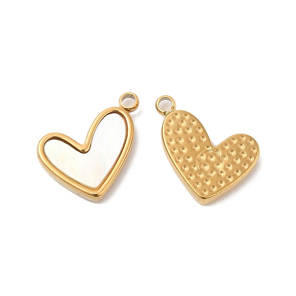

PandaHall Ion Plating(IP) 304 Stainless Steel Charms, with White Shell, Heart Charm, Real 14K Gold Plated, 12.5x13x2mm, Hole: 1.5mm 304...
