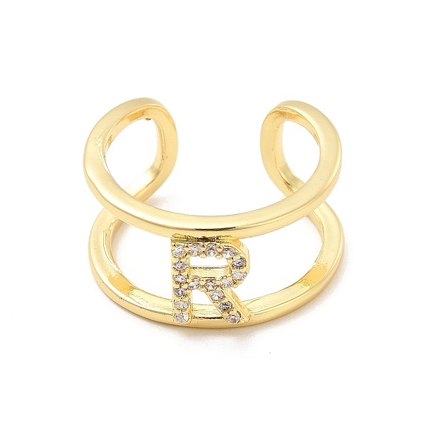 

PandaHall Clear Cubic Zirconia Initial Letter Open Cuff Ring, Real 18K Gold Plated Brass Double Line Ring for Women, Lead Free & Cadmium...