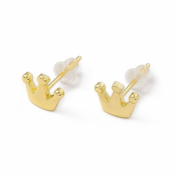 

PandaHall Brass Crown Stud Earrings for Women, Real 18K Gold Plated, 6x8mm, Pin: 0.8mm Brass Crown