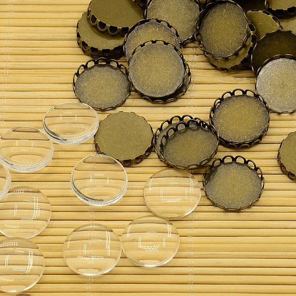 

PandaHall Antique Bronze Brass Cabochon Settings and Flat Round Transparent Clear Glass Cabochons, Cadmium Free & Lead Free, Tray: 18mm...