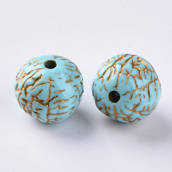 

PandaHall Plating Acrylic Beads, Golden Metal Enlaced, Round, Dark Turquoise, 16x15mm, Hole: 2.5mm, about 218pcs/500g Acrylic Round Cyan