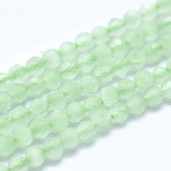 

PandaHall Cat Eye Beads Strands, Round, Faceted, Light Green, 2mm, Hole: 0.2mm, 14.17 inch(36cm), 174~184pcs/strand Glass Round Green
