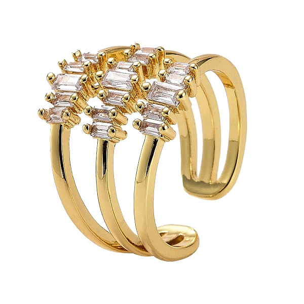 

PandaHall Three Line Cubic Zirconia Cuff Ring, Real 18K Gold Plated Brass Hollow Wide Open Ring for Women, Real 18K Gold Plated, 7~11.5mm..., Clear
