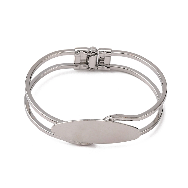 

PandaHall Brass Blank Bangle Base, Lead Free and Nickel Free, Platinum Color, Inner Diameter: 44x61.7mm, Tray: 15x40mm Brass