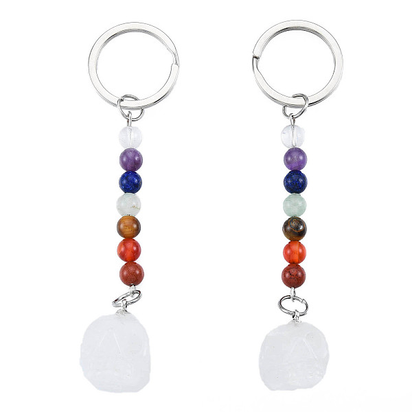 

PandaHall Natural Quartz Crystal Skull Pendant Keychain, Rainbow 7 Chakra Gemstone Beaded Yoga Keychain, for Women's Girls Healing...