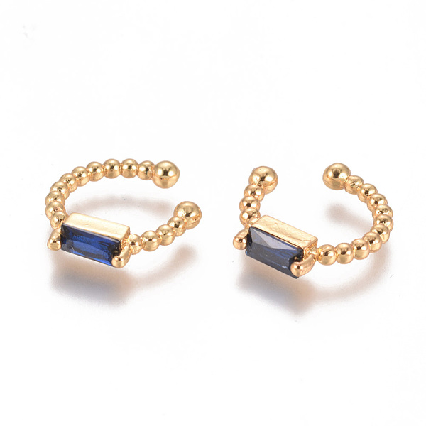 

PandaHall Golden Plated Brass Micro Pave Cubic Zirconia Cuff Earrings, Long-Lasting Plated, Blue, 15x2~3mm Cubic Zirconia Blue