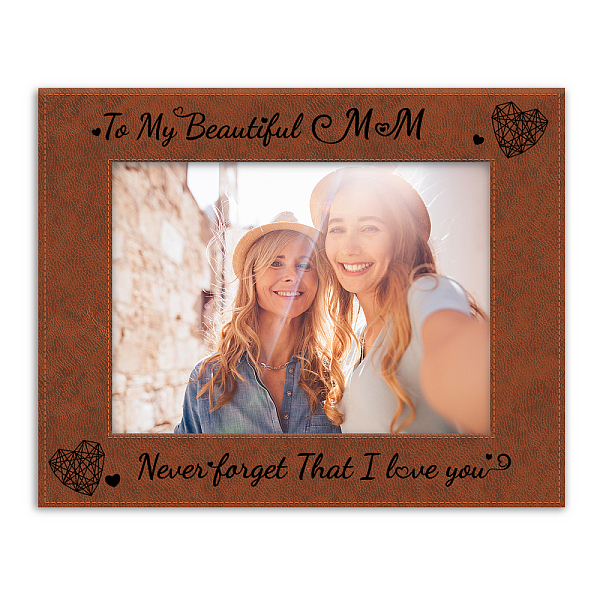 

PandaHall Leather Picture Frame, Laser Printed Photo Frame, for Home Decor, Horizontal Rectangle with Word, for Mother's Day, Heart Pattern...