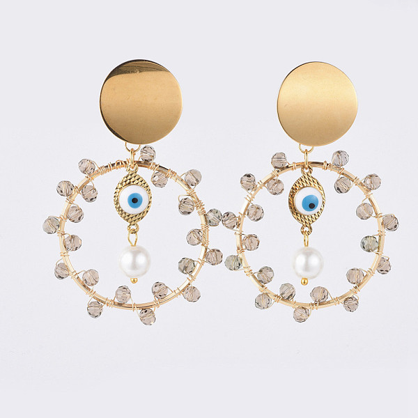 PandaHall (Jewelry Parties Factory Sale)Dangle Stud Earrings, with 304 Stainless Steel Stud Earrings Findings, Brass Enamel Evil Eye Links...