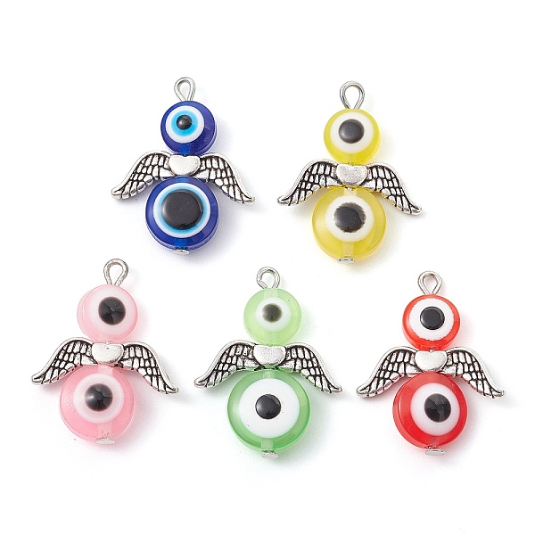 

PandaHall Evil Eye Resin Bead Pendants, Angel Charms with Alloy Wings, Antique Silver, 25.5x20x5~5.5mm, Hole: 1.6mm Alloy+Resin Angel &...