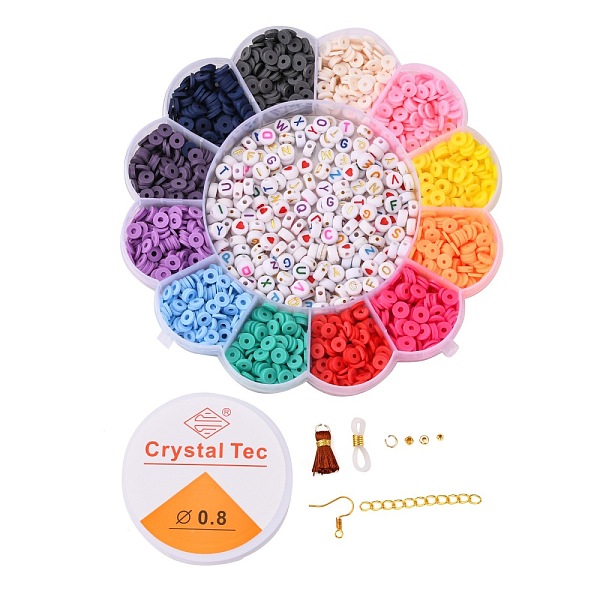 

PandaHall DIY Heishi Beaded Earring & Eyeglass Holder Making Kit, Including Polymer Clay & Word Heart Acrylic & Cube Round Brass Beads, Iron..., Multicolor