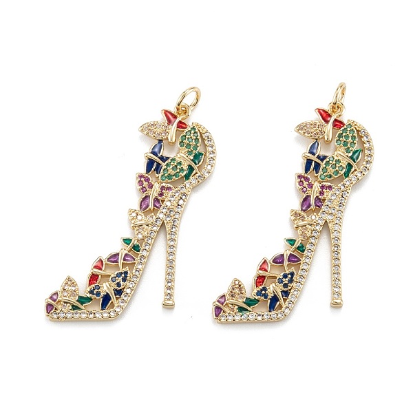 

PandaHall Brass Micro Pave Colorful Cubic Zirconia Pendants, with Jump Rings, High-heeled Shoes, Real 18K Gold Plated, 36.5x23x2mm, Hole...