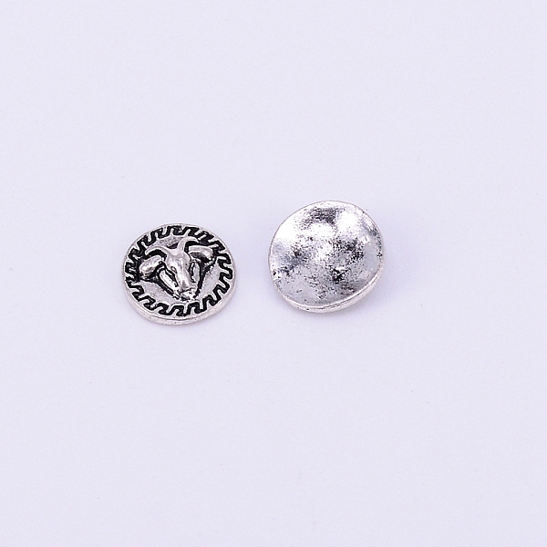 PandaHall Alloy Cabochons, Nail Art Decoration Accessories for Women, Flat Round with Sheep, Antique Silver, 10x3mm Alloy Flat Round