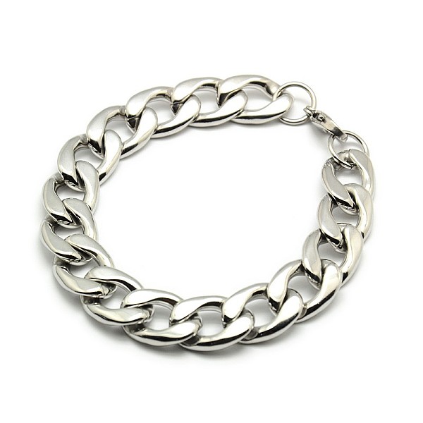 

PandaHall 304 Stainless Steel Curb Chain/Twisted Chain Bracelets, with Lobster Claw Clasps, Stainless Steel Color, 8-5/8 inch(220mm), 13mm...