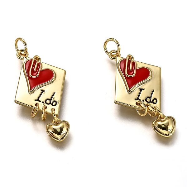 

PandaHall Brass Enamel Pendants, Long-Lasting Plated, Real 18K Gold Plated, Rhombus with Heart & Word I DO, Red, 29x15.5x2.4mm, Hole: 3.3mm...