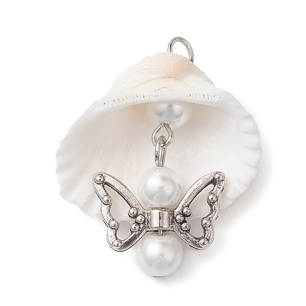 

PandaHall Copper Wire Wrapped Shell Pendants, Angel Charms with Glass Pearl Beads & Alloy Wings, Antique Silver & Platinum, 34x27.5x13mm...